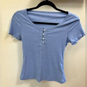 Short Sleeve Button Up w/ Lettuce Trim Sleeves